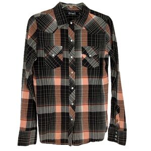Cruel Girl women’s snap long Sleeve plaid western Shirt Size M